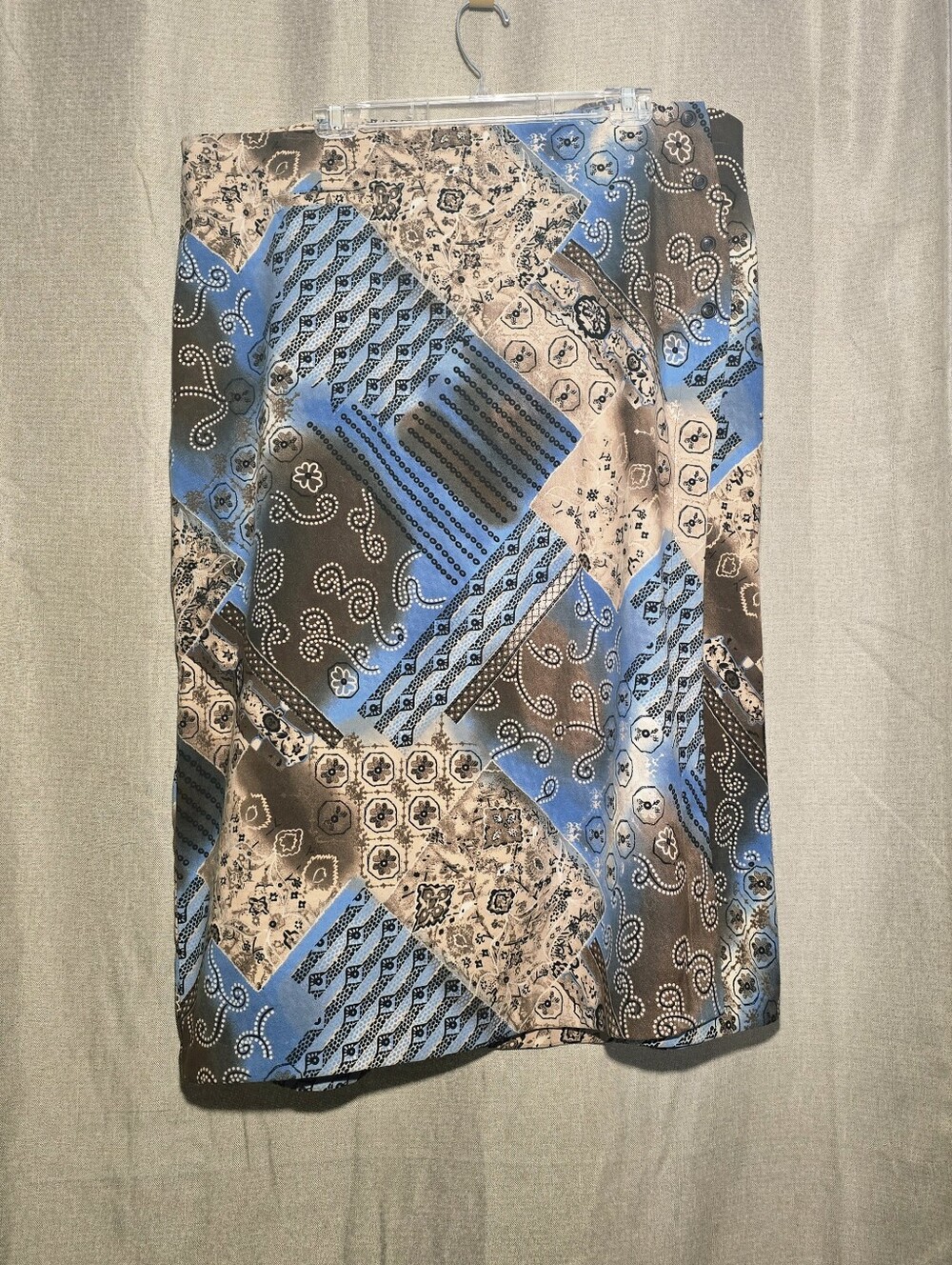 CJ Banks Size 24 Blue & Tan Decorative Paisley Long Skirt - Prairie Cottagecore